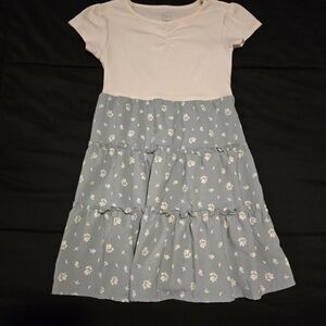 Girl's Floral Short Sleeve Dress Sage Green &‎ White Size 6 Small